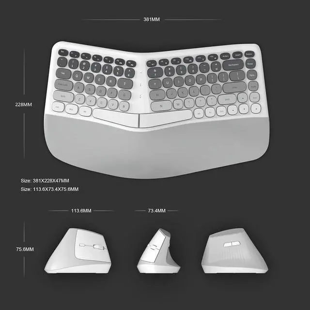 Alt view image 4 of 6 - Ergonomic Wireless Keyboard and Mouse Set Creamy Wireless Keyboard Silent Mice Set with Wrist - Grey