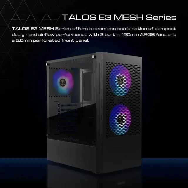 Alt view image 2 of 7 - Gaming ATX Mid Tower PC Computer Case with Tempered Glass, 3 Built-in 120mm ARGB Desktop Case Fans, Support Up to 360mm AIO/Radiator, 150mm PSU & 160mm CPU Cooler