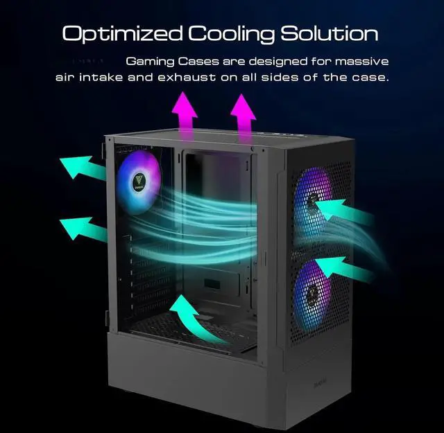 Alt view image 5 of 7 - Gaming ATX Mid Tower PC Computer Case with Tempered Glass, 3 Built-in 120mm ARGB Desktop Case Fans, Support Up to 360mm AIO/Radiator, 150mm PSU & 160mm CPU Cooler