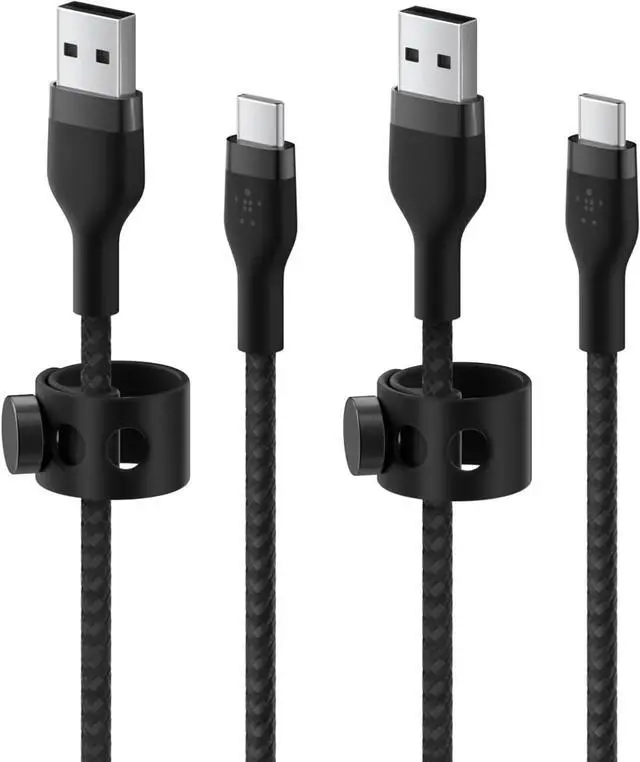 Main image of Flex Braided USB-C to USB-A Cable (6.6ft/2M), USB-C USB-IF Certified Fast Charging Cable - Black (2-Pack)