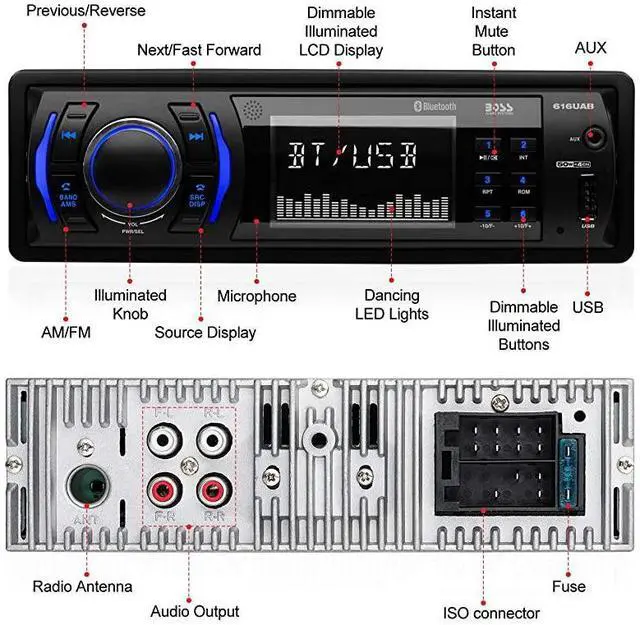 Alt view image 3 of 7 - 616UAB Multimedia Car Stereo Single Din LCD Bluetooth Audio and HandsFree Calling Builtin Microphone MP3USB Auxin AMFM Radio Receiver