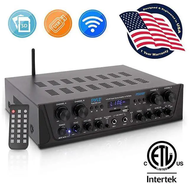 Main image of 500W Karaoke Wireless Bluetooth Amplifier 4 Channel Stereo Audio Home Theater Speaker Sound Power Receiver w AUX IN FM RCA Subwoofer Speakers OUT USB Microphone IN w Echo PTA44BT