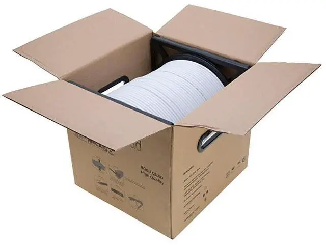 Alt view image 3 of 3 - FOR500FT White RG6 Quad Shielded Coax Cable Satellite TV Coaxial Wire 18 AWG Copper Clad Steel Conductor Foam PE Core 60 Aluminum Braid PVC Jacket Reel in Box