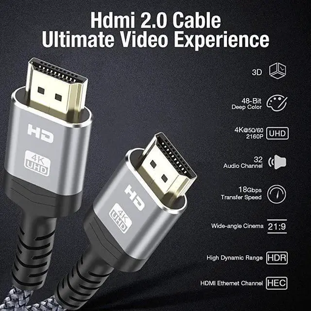 Alt view image 5 of 7 - FOR4K HDMI Cable 15FT High Speed 18Gbps HDMI 20 Braided CordSupports 4K 60Hz HDRVideo 4K 2160p 1080p 3D HDCP 22 ARCCompatible with Ethernet PS43 4K Fire Netflix LG Samsung ect