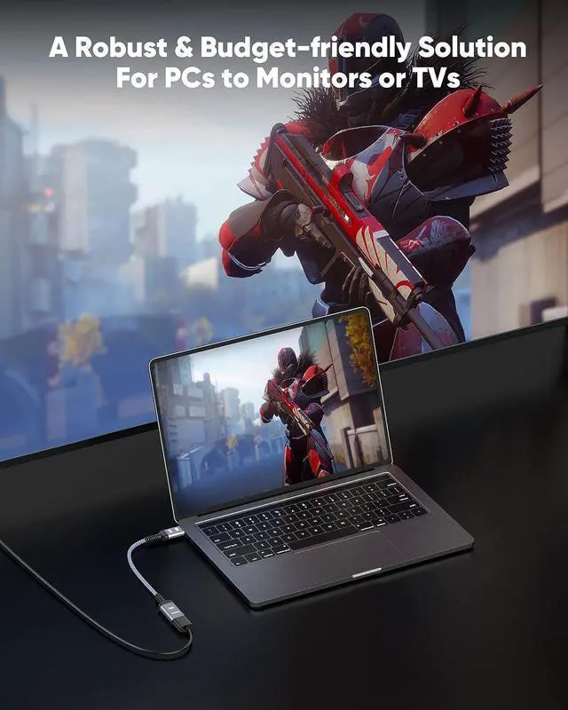 Alt view image 5 of 7 - FOR 4K DisplayPort to HDMI Adapter Uni-Directional DP 1.2 to HDMI 2.0 Nylon Braided Converter Cable Male to Female Compatible with Laptop Desktop TV/HDTV Monitor Projector Grey [Passive]