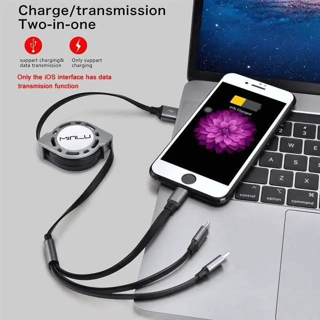 Alt view image 3 of 6 - FOR4Ft/1.2m Multi Retractable Fast Charger Cord 3A 2Pack 3-in-1 USB Charging Cable for IP/Type-C/Micro-USB Compatible with Cell Phones/Tablets/Samsung Galaxy/Pixel/Sony/LG/HTC(2Pack)