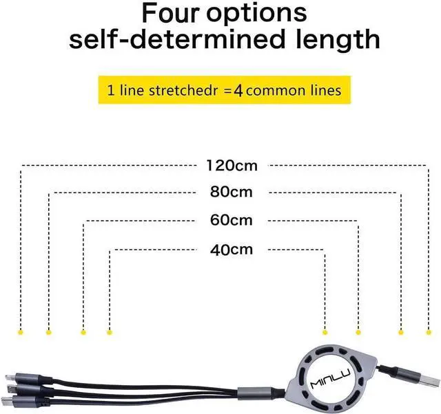 Alt view image 4 of 6 - FOR4Ft/1.2m Multi Retractable Fast Charger Cord 3A 2Pack 3-in-1 USB Charging Cable for IP/Type-C/Micro-USB Compatible with Cell Phones/Tablets/Samsung Galaxy/Pixel/Sony/LG/HTC(2Pack)