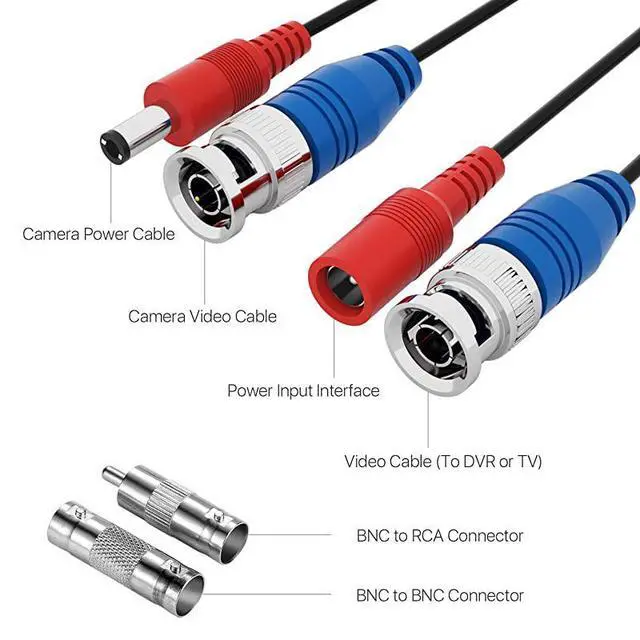 Alt view image 3 of 7 - 4 Pack 150ft 45 Meters AllinOne Video Power Cable BNC Extension Surveillance Camera Cables for Video Security DVR Camera Systems Included 4X BNC Connectors and 4X RCA AdaptersBlack Color