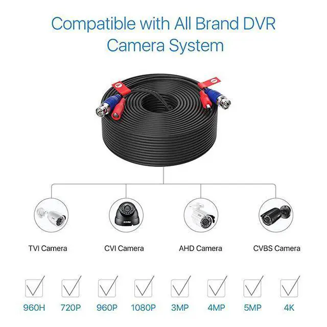 Alt view image 6 of 7 - 4 Pack 150ft 45 Meters AllinOne Video Power Cable BNC Extension Surveillance Camera Cables for Video Security DVR Camera Systems Included 4X BNC Connectors and 4X RCA AdaptersBlack Color