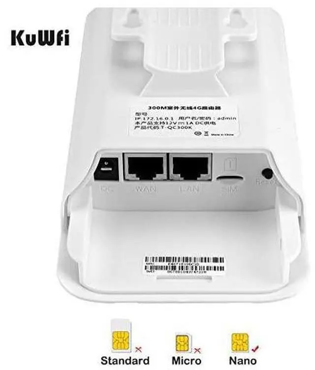 Alt view image 6 of 7 - FOR 300Mbps Outdoor 4G LTE CPE WiFi Router with Sim Card Slot CAT4 SIM Routers with POE Adapter Work with IPcamera or Outside WiFi Coverage US Version B2B4B5B12B13B14B66B71