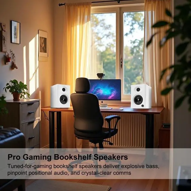 Alt view image 5 of 7 - FOR Computer Speakers for Desktop PC, 60W Bluetooth Surround Sound Speakers with Bass, Compact Active Bookshelf Speakers for Office, Monitors, Laptop, Gaming, TV, Gifts (White, Pair)