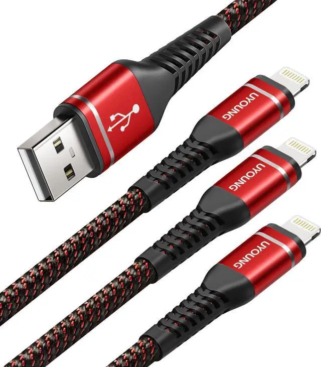 Main image of forCharger Cable 3Pack 6FT Lightning Cable Long Heavy Duty Nylon Fast USB Charging Cord Compatible with iPhone 14/13/12/11/Pro/X/Xs Max/XR /8/7/6/6S/plus/iPad Mini-Red