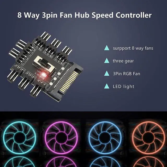 Alt view image 5 of 7 - Chassis Fan Hub SATA 1 to 8 Way12V 3 PIN Cooling Fan Splitter Controller Hub 3 Pin PWM for PC Desktop Computer Motherboard(12V 3-Pin)