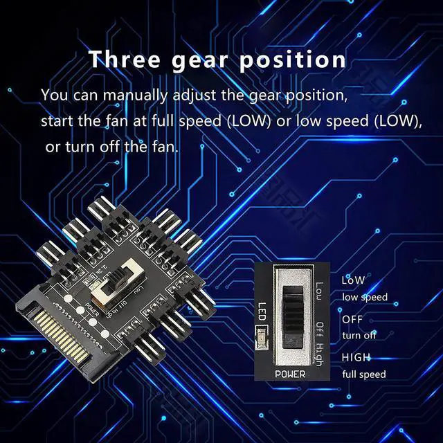 Alt view image 2 of 7 - Chassis Fan Hub SATA 1 to 8 Way12V 3 PIN Cooling Fan Splitter Controller Hub 3 Pin PWM for PC Desktop Computer Motherboard(12V 3-Pin)