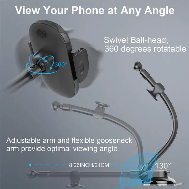 Alt view image 4 of 7 - FOR Car Phone Holder Mount Sturdy Car Phone Mount with 8.26-Inch Gooseneck Long Arm Industrial-Strength Strong Suction Cup Car Mount Universal Dashboard Windshield Phone Holder Car for CellPhone