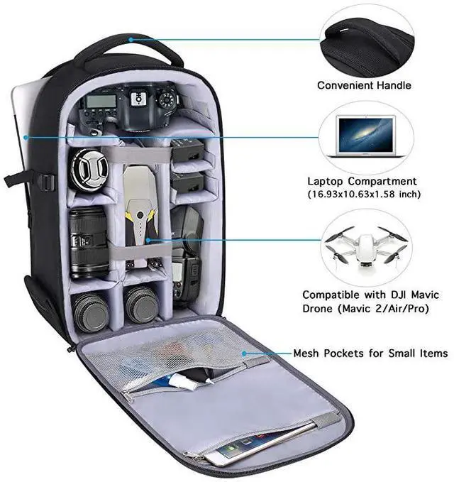 Alt view image 2 of 7 - FOR-Camera BackpackDSLRSLRMirrorless Photography Camera Bag 1516 Inch Waterproof Hardshell Case with Tripod HolderLaptop Compartment Compatible with CanonNikonSonyDJI Mavic Drone Black