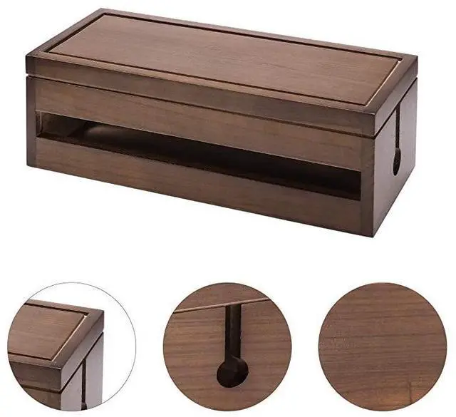 Alt view image 4 of 7 - for Cable Management Box Wooden Cord Organizer Box for Extension Cord Power Stripe Surge Protector Wire Management Concealer Organizer Cover Hider for Desktop Home Office Kitchen Brown
