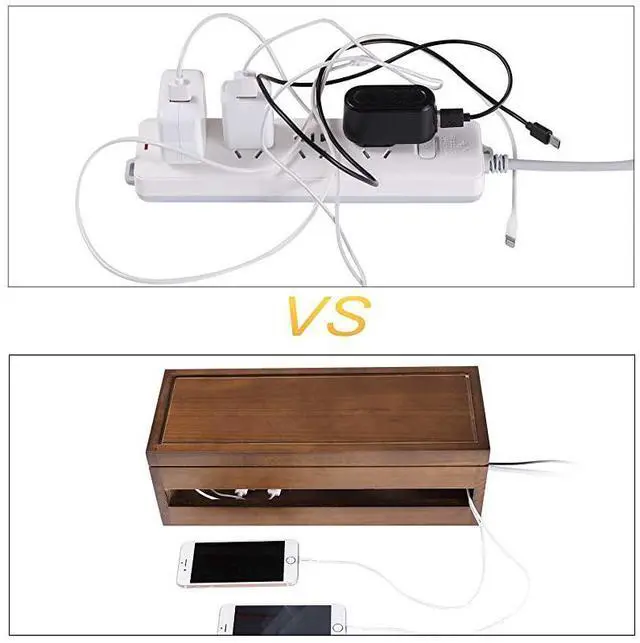 Alt view image 5 of 7 - for Cable Management Box Wooden Cord Organizer Box for Extension Cord Power Stripe Surge Protector Wire Management Concealer Organizer Cover Hider for Desktop Home Office Kitchen Brown