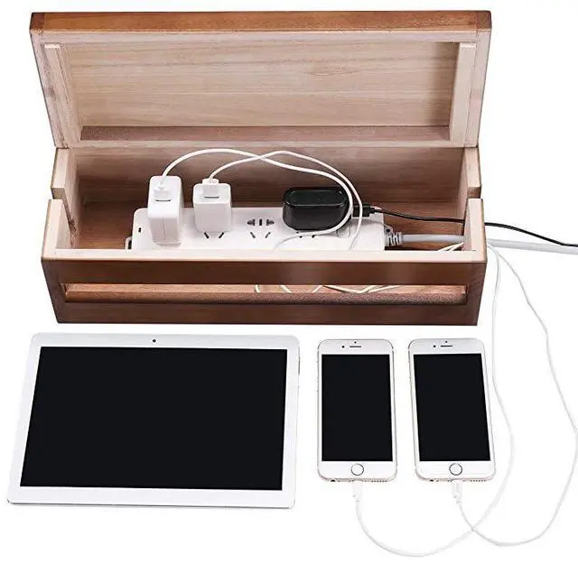 Alt view image 6 of 7 - for Cable Management Box Wooden Cord Organizer Box for Extension Cord Power Stripe Surge Protector Wire Management Concealer Organizer Cover Hider for Desktop Home Office Kitchen Brown