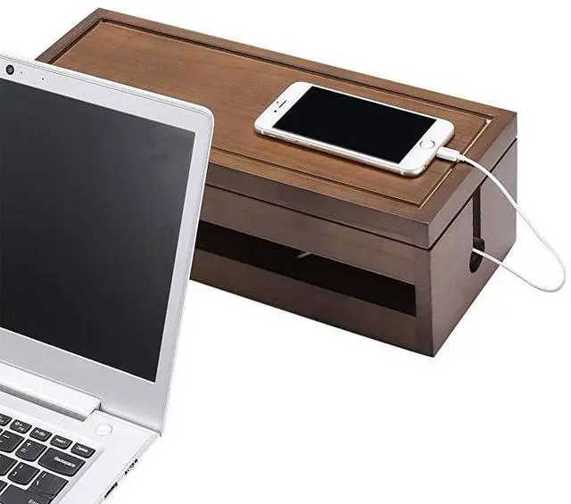Alt view image 7 of 7 - for Cable Management Box Wooden Cord Organizer Box for Extension Cord Power Stripe Surge Protector Wire Management Concealer Organizer Cover Hider for Desktop Home Office Kitchen Brown
