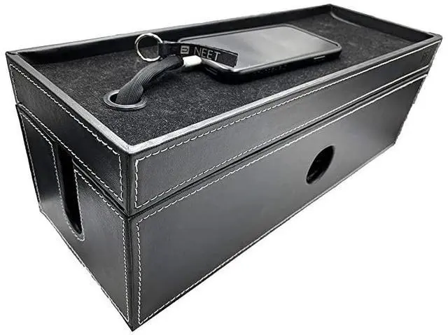 Main image of for Cable Management Box Large Computer Cord Organizer Hide and Conceal Power Cable Organizer Computers and Desks Black Stitched Leather