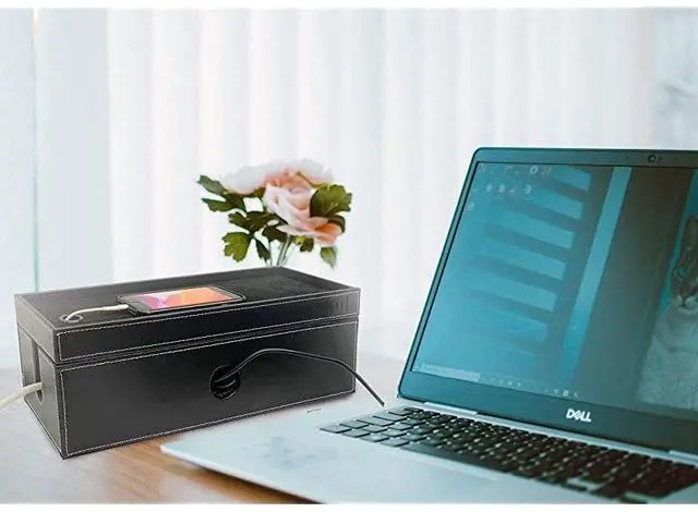 Alt view image 3 of 7 - for Cable Management Box Large Computer Cord Organizer Hide and Conceal Power Cable Organizer Computers and Desks Black Stitched Leather