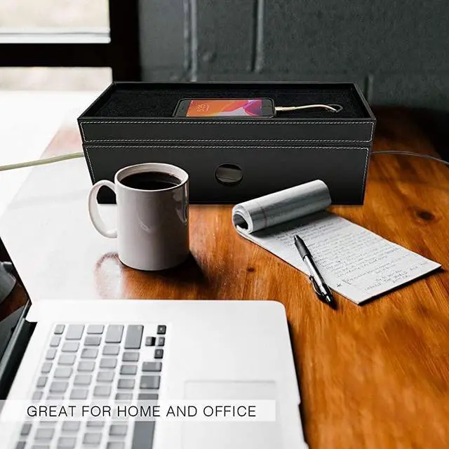 Alt view image 5 of 7 - for Cable Management Box Large Computer Cord Organizer Hide and Conceal Power Cable Organizer Computers and Desks Black Stitched Leather