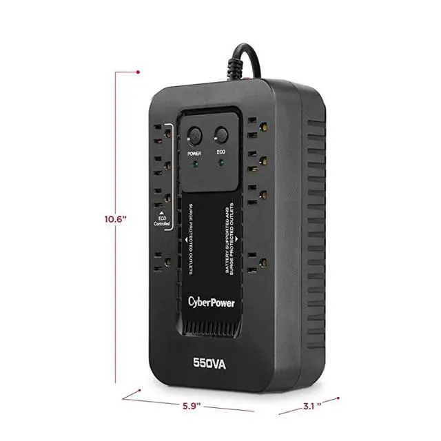 Alt view image 3 of 7 - EC550G Ecologic Battery Backup & Surge Protector UPS System, 550VA/330W, 8 Outlets, ECO Mode, Compact Uninterruptible Power Supply