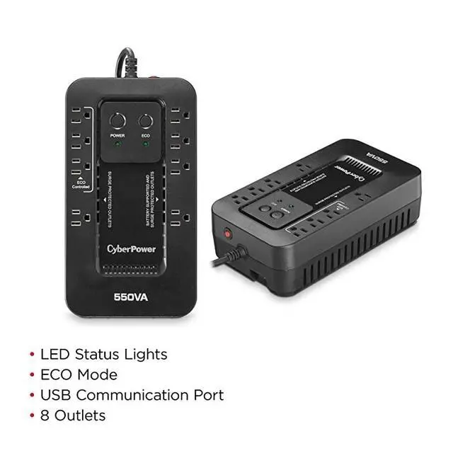Alt view image 2 of 7 - EC550G Ecologic Battery Backup & Surge Protector UPS System, 550VA/330W, 8 Outlets, ECO Mode, Compact Uninterruptible Power Supply
