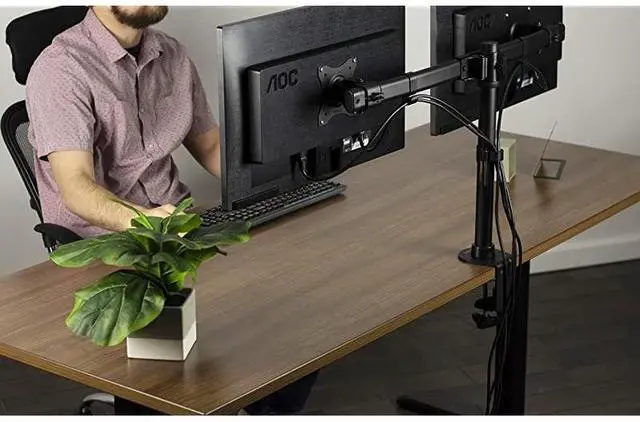 Alt view image 6 of 7 - FOR Dual Monitor Curved Horizontal Array Desk Mount Stand fits Screens up to 27 inches STAND-V002E