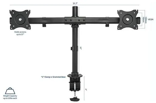 Alt view image 2 of 7 - FOR Dual Monitor Curved Horizontal Array Desk Mount Stand fits Screens up to 27 inches STAND-V002E