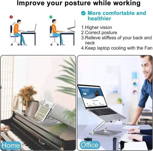 Alt view image 2 of 7 - forAdjustable Laptop Stand with Cooling Fan Aluminium Alloy Multi-Angle Computer Holder for Desk Portable Notebook Metal Mount Compatible with MacBook Air Pro Dell Alienware All Laptops 11-17.3