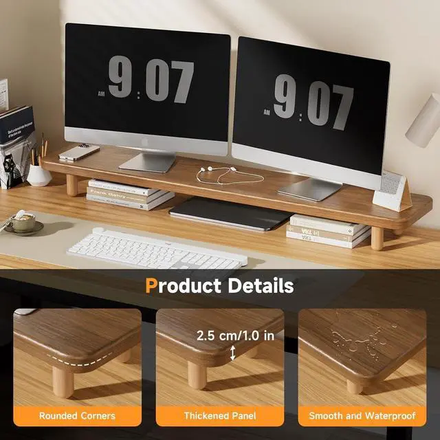 Alt view image 2 of 5 - Dual Monitor Stand - for 2 Monitor/Laptop Computer/TV/PC/Printers, Desk Organizer for Gamming Room&Office, Extension Monitor Stand Riser