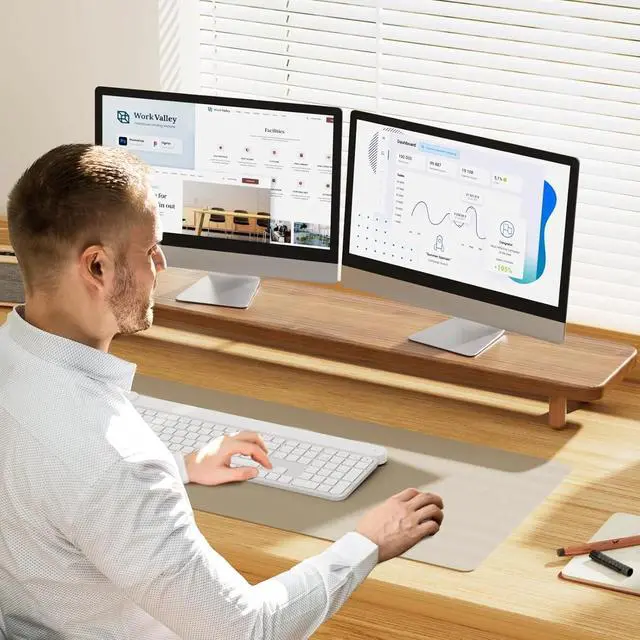 Alt view image 5 of 5 - Dual Monitor Stand - for 2 Monitor/Laptop Computer/TV/PC/Printers, Desk Organizer for Gamming Room&Office, Extension Monitor Stand Riser