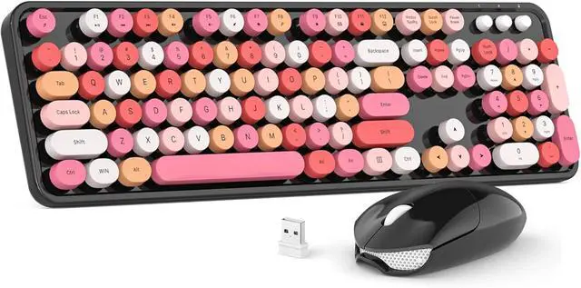 Main image of Colorful Computer Full Size 2.4G Plug and Play Wireless Typewriter Keyboard and Mouse Set for Windows, Computer, PC, Notebook (Black Colorful)