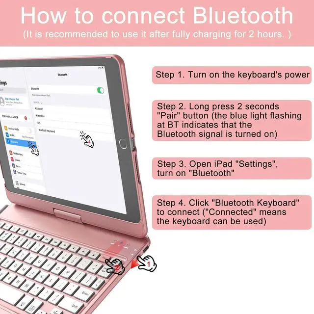 Alt view image 5 of 6 - Colorful Backlight,360° Slim Cover, Keyboard Case with Bluetooth Keyboard&Pencil Holder,for iPad 8th Gen 2020,7th Gen 2019,Rose Gold