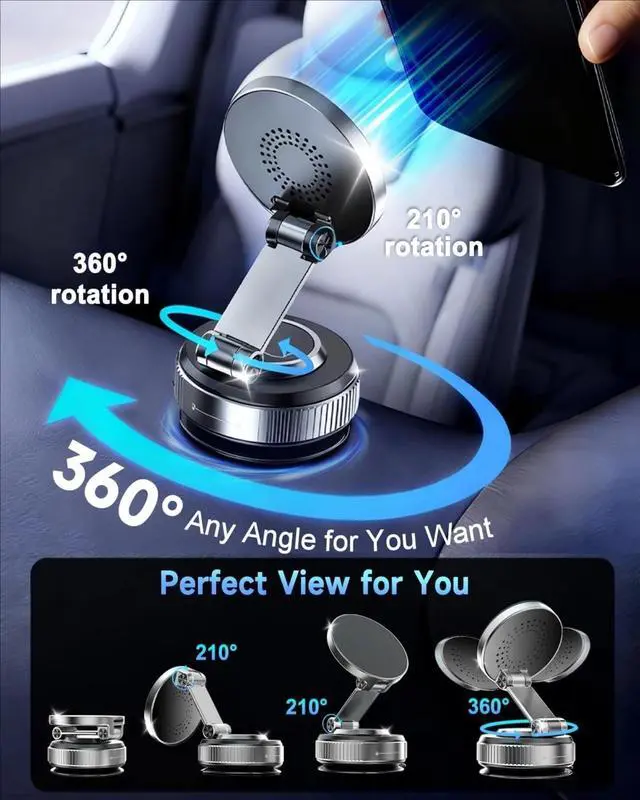 Alt view image 2 of 4 - Car Mount Charger, 15W Fast Charging Magnetic Wireless Car Charger,Vacuum Magnetic Phone Holder 780° Dashboard Car Bracket for iPhone & Android