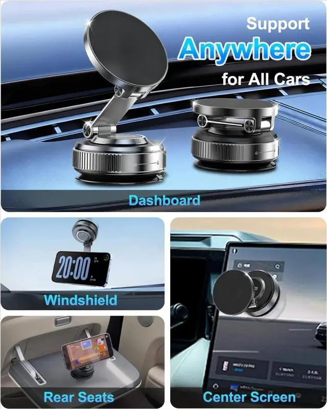 Alt view image 4 of 4 - Car Mount Charger, 15W Fast Charging Magnetic Wireless Car Charger,Vacuum Magnetic Phone Holder 780° Dashboard Car Bracket for iPhone & Android