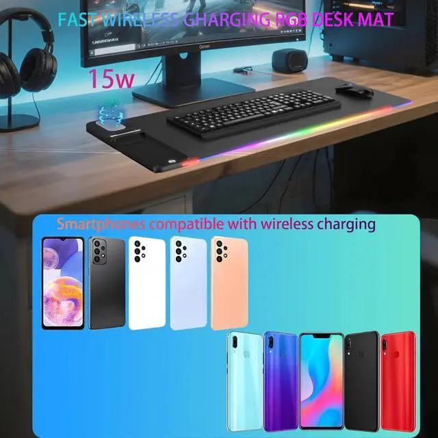 Alt view image 4 of 5 - Birthday Gifts for Men Women,Wireless Phone Charger with Mouse Pad,15W Fast Wireless Charging Desk Mat with for MacBook PC Laptop Computer
