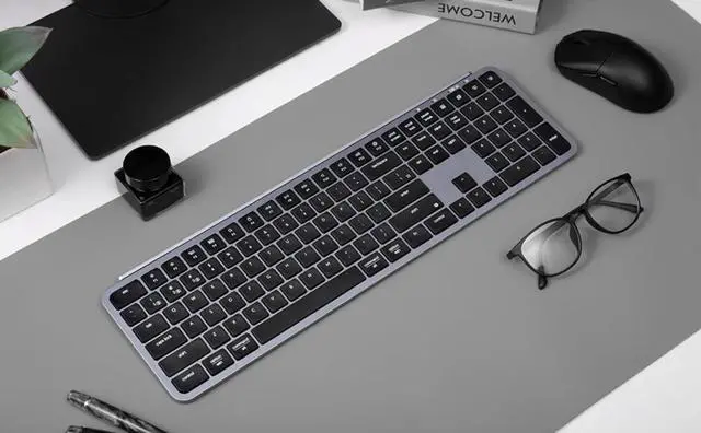 Alt view image 3 of 5 - Full-Size Ultra-Slim Wireless ZMK Custom Keyboard, Triple-Mode 2.4 G/Bluetooth 5.2/Wired Programmable, Lightweight Quiet Key Space Gray