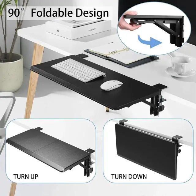 Alt view image 2 of 6 - Ergonomics Desk Extender Tray, 25.6"x11.4" Large Size Foldable Keyboard Drawer Tray Clamp On, Armrest Support for Home and Office (Black)