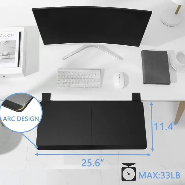 Alt view image 3 of 6 - Ergonomics Desk Extender Tray, 25.6"x11.4" Large Size Foldable Keyboard Drawer Tray Clamp On, Armrest Support for Home and Office (Black)