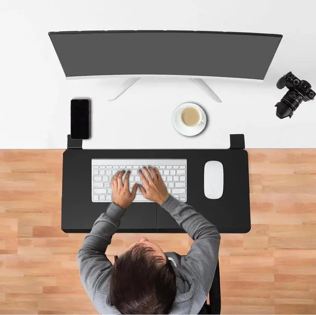 Alt view image 4 of 6 - Ergonomics Desk Extender Tray, 25.6"x11.4" Large Size Foldable Keyboard Drawer Tray Clamp On, Armrest Support for Home and Office (Black)