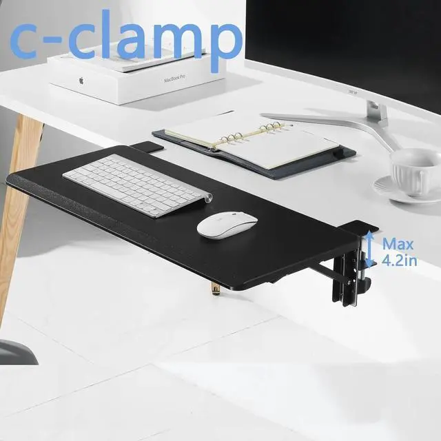 Alt view image 5 of 6 - Ergonomics Desk Extender Tray, 25.6"x11.4" Large Size Foldable Keyboard Drawer Tray Clamp On, Armrest Support for Home and Office (Black)