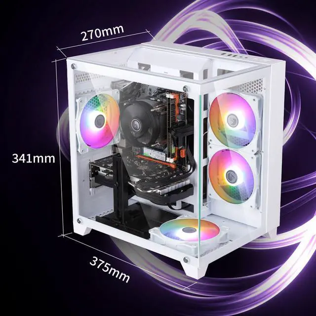 Alt view image 5 of 7 - Gaming PC Desktop Computer,Intel Core i7 Desktop,Operating at A Frequency of 3.4GHz,GTX1660Super Graphics Card with 6GB GDDR6 Video Memory,16GB RAM, 1TB NVME SSD,WiFi 5.0,RGB Fan x4,White