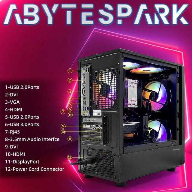 Alt view image 4 of 7 - Prebuilt Gaming PC Desktop Computer , Intel 14th Core i5-14400Fup To 4.7GHz,32GB DDR4 3200 RAM, 1TB M.2 NVME SSD,RTX2060 6GB GDDR6 Graphics Card WIFI6 HDMI,RGB Fan x5,Windows 11 Home