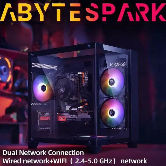 Alt view image 5 of 7 - Prebuilt Gaming PC Desktop Computer,AMD Ryzen R5 5500 Desktop,Operating at A Frequency of 3.6-4.2 GHz,RTX2060 Graphics Card with 6GB GDDR6 Video Memory,16GB RAM, 1TB NVME SSD,WiFi 5.0,RGB Fan x4