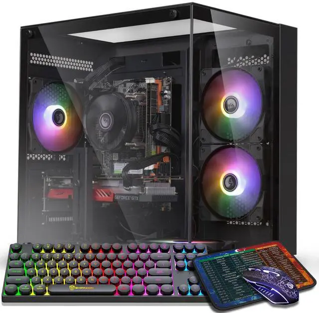 Alt view image 2 of 7 - Prebuilt Gaming PC Desktop Computer,AMD Ryzen R5 5500 Desktop,Operating at A Frequency of 3.6-4.2 GHz,RTX2060 Graphics Card with 6GB GDDR6 Video Memory,16GB RAM, 1TB NVME SSD,WiFi 5.0,RGB Fan x4
