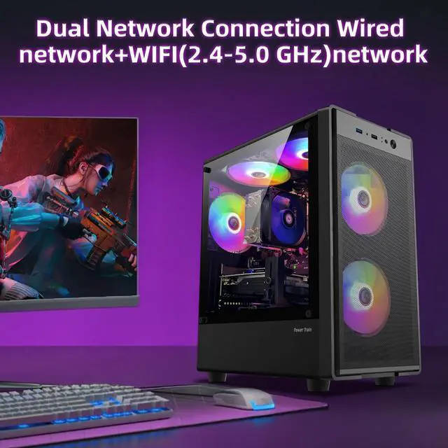 Alt view image 3 of 7 - Prebuilt Gaming PC Desktop Computer,Intel Core i7 Desktop,Operating at A Frequency of 3.4-3.9 GHz,RX590 Graphics Card with 8GB GDDR5 Video Memory,16GB RAM, 1TB NVME SSD,WiFi 5.0,RGB Fan x5