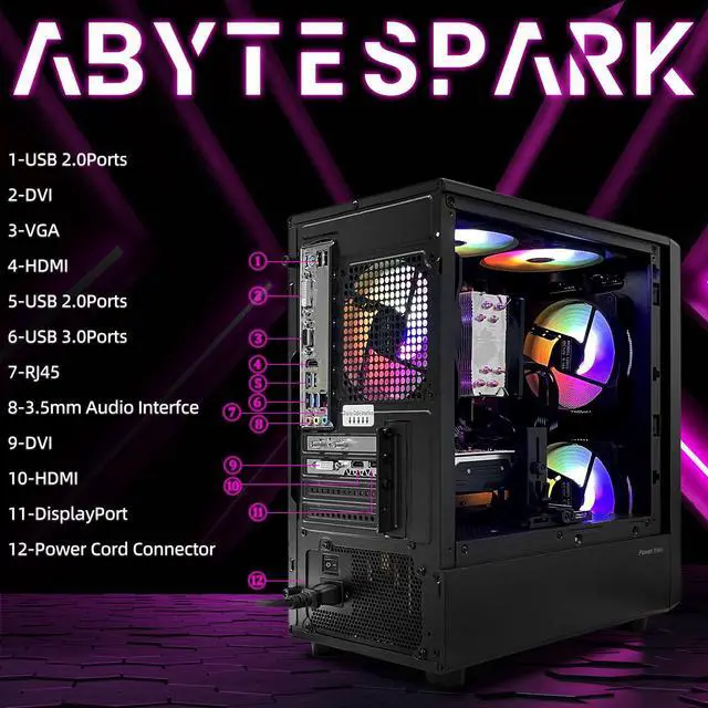 Alt view image 4 of 7 - Prebuilt Gaming PC Desktop Computer,Intel Core i7 Desktop,Operating at A Frequency of 3.4-3.9 GHz,RX590 Graphics Card with 8GB GDDR5 Video Memory,16GB RAM, 1TB NVME SSD,WiFi 5.0,RGB Fan x5